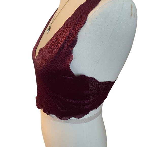 SOPHIE B SHIMMERY LACE BRALETTE UNPADDED NO WIRE WINE STRETCHY LACE BRA SIZE XL - Picture 4 of 14